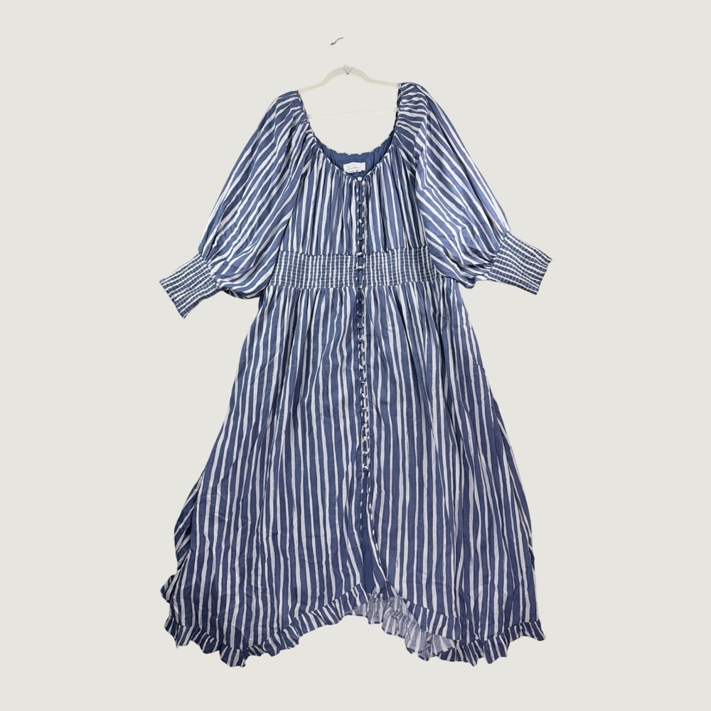 By Anthropologie Sweetheart Midi Dress Women 3XL Blue Striped NWOT Long Sleeve - Picture 6 of 10
